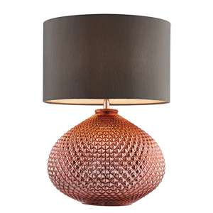 Livia Grey Fabric Table Lamp In Copper Glass