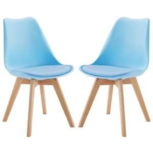 Livre Blue Plastic Dining Chairs With Wooden Legs In Pair