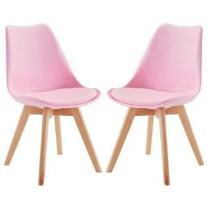 Livre Pink Plastic Dining Chairs With Wooden Legs In Pair