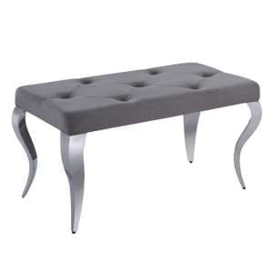 Liyam Small Velvet Upholstered Dining Bench In Grey - UK