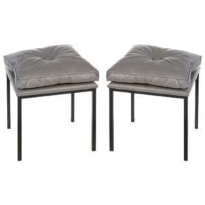 Loft Grey Leather Stools In A Pair With Black Metal Legs
