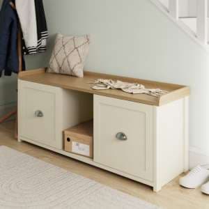 Loftus Wooden Shoe Storage Bench With 2 Doors In Cream - UK
