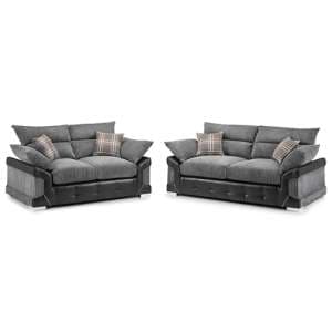 Logion Fabric 3+2 Seater Sofa Set In Black And Grey - UK