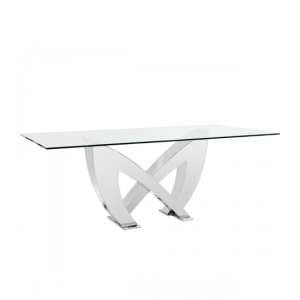 Loire Glass Dining Table In Clear With Stainless Steel Base