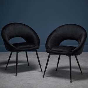 Lolo Black Velvet Dining Chairs With Black Legs In Pair