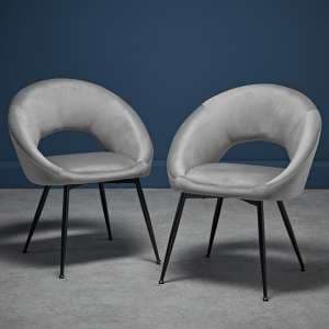 Lolo Grey Velvet Dining Chairs With Black Legs In Pair