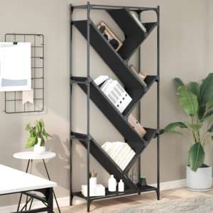 Looe Wooden Bookcase With Metal Frame In Black - UK