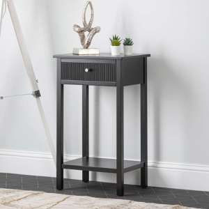 Lorain Pine Wood End Table With 1 Drawer In Matte Black - UK