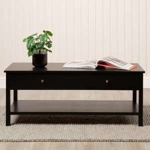 Lorain Wooden Coffee Table With 2 Drawers In Black