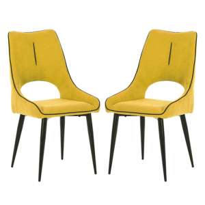 Lorain Yellow Chenille Effect Fabric Dining Chairs In Pair - UK