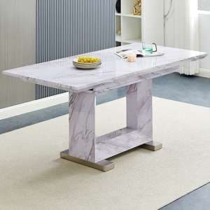 Lorence Extendable Wooden Dining Table In Grey Marble Effect - UK