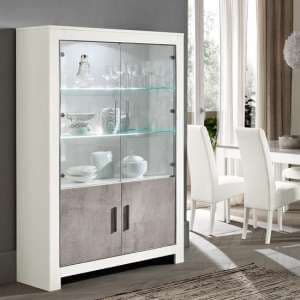 Lorenz Display Cabinet Marble Effect White High Gloss With LED