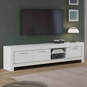 Lorenz Large TV Stand In White High Gloss With 3 Doors - UK