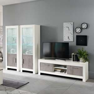 Lorenz Living Room Set In Marble And White High Gloss With LED