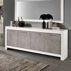 Lorenz Large Sideboard In Marble Effect And White High Gloss