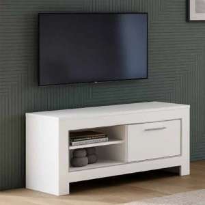 Lorenz Small TV Stand In White High Gloss With 1 Door - UK