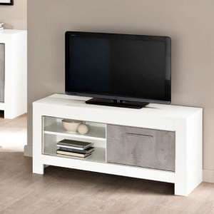 Lorenz Small TV Stand In Marble Effect And White High Gloss