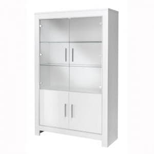 Lorenz Wide Glass Display Cabinet In White High Gloss With LED