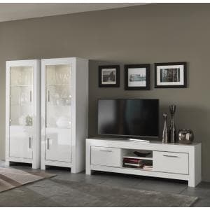 Lorenz Living Room Set In White High Gloss And LED Lighting