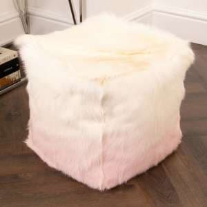 Loretta Goatskin Ombre Pouffe In Ivory And Pink - UK