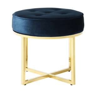 Loudon Velvet Accent Stool In Blue With Gold Legs