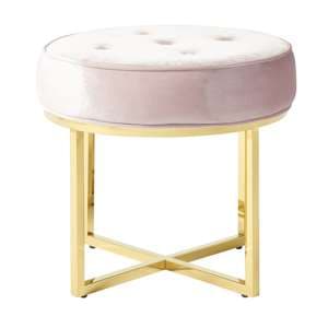Loudon Velvet Accent Stool In Pink With Gold Legs