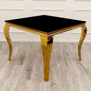 Laval Square Black Glass Dining Table With Gold Curved Legs - UK