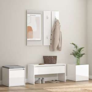 Louise High Gloss Hallway Furniture Set In White