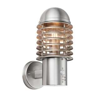 Louvre PIR Polycarbonate Wall Light In Brushed Stainless Steel - UK