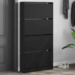 Lowell Shoe Storage Cabinet With 4 Flip-Drawers In Black - UK