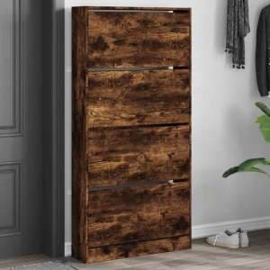 Lowell Shoe Storage Cabinet With 4 Flip-Drawers In Smoked Oak - UK