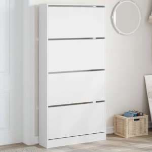 Lowell Shoe Storage Cabinet With 4 Flip-Drawers In White - UK