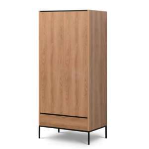 Lowell Wooden Wardrobe With 2 Doors 5 Shelves In Caramel Oak - UK