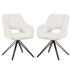 Lublin Swivel White Boucle Fabric Dining Chairs In Pair - UK