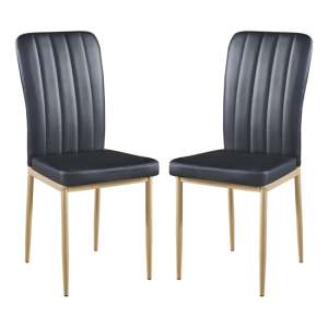 Lucca Black Faux Leather Dining Chairs With Gold Legs In Pair - UK