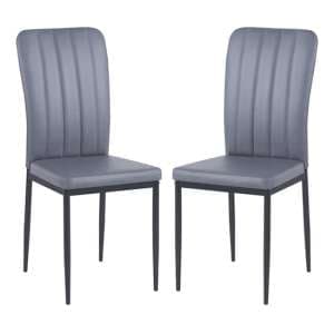 Lucca Grey Faux Leather Dining Chairs With Black Legs In Pair - UK