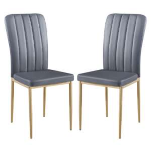 Lucca Grey Faux Leather Dining Chairs With Gold Legs In Pair - UK