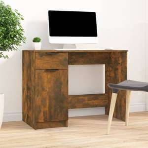 Lucos Wooden Laptop Desk With 1 Door 1 Drawer In Smoked Oak - UK