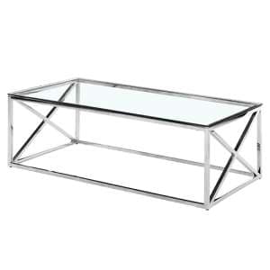 Luss Clear Glass Coffee Table With Silver Stainless Steel Frame - UK