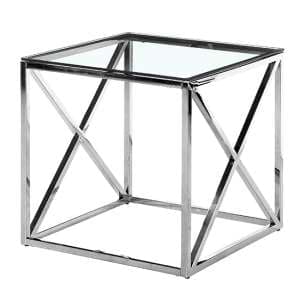 Luss Clear Glass Side Table With Silver Stainless Steel Frame - UK