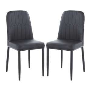 Luxor Black Faux Leather Dining Chairs With Black Legs In Pair - UK