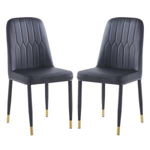 Luxor Black Faux Leather Dining Chairs With Gold Feet In Pair - UK