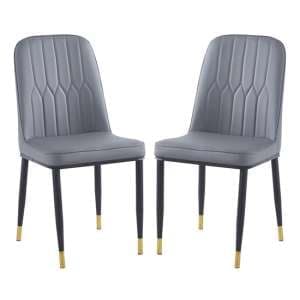 Luxor Grey Faux Leather Dining Chairs With Gold Feet In Pair - UK