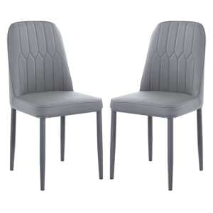 Luxor Grey Faux Leather Dining Chairs With Grey Legs In Pair - UK