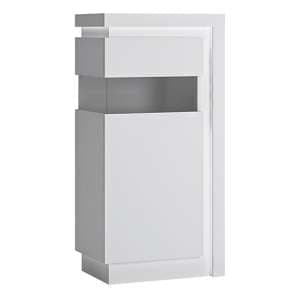 Lyco High Gloss Narrow Display Cabinet Left In White With LED - UK