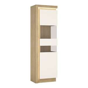 Lyco High Gloss Tall Display Cabinet Right In Oak White And LED - UK