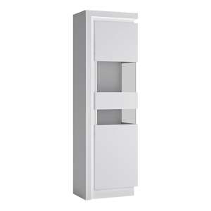 Lyco High Gloss Tall Display Cabinet Right In White With LED - UK