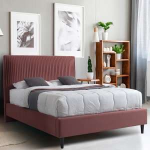 Lyla Velvet Upholstered Double Bed In Blush - UK