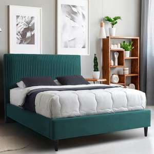 Lyla Velvet Upholstered Double Bed In Green - UK