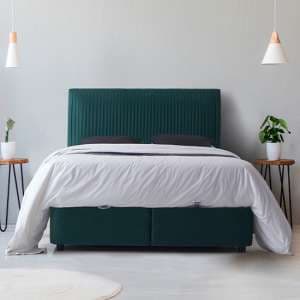 Lyla Velvet Upholstered Storage Double Bed In Green - UK